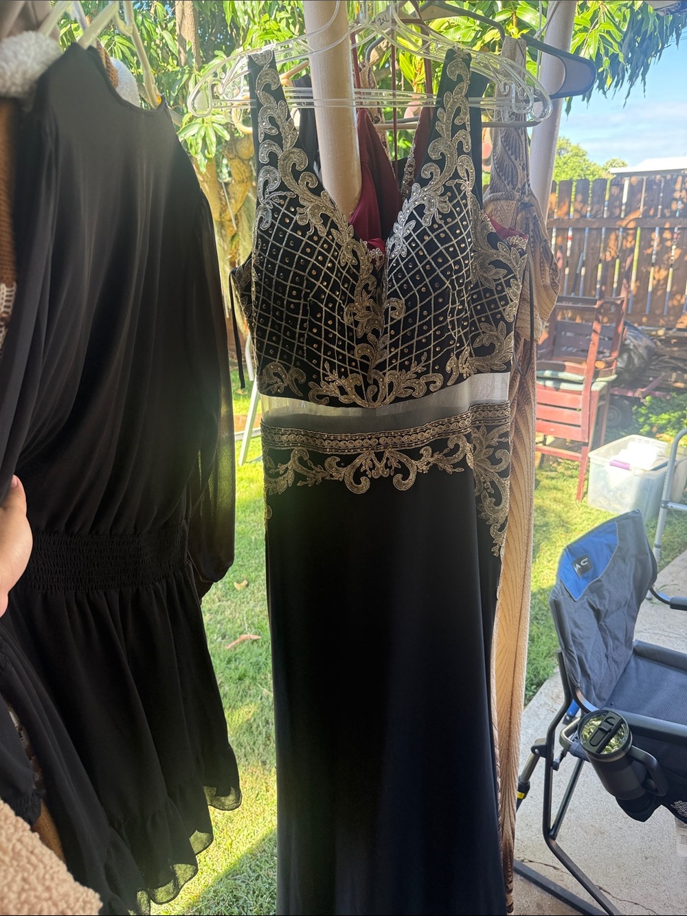 Black Prom Dress with Gold Beaded Bodice